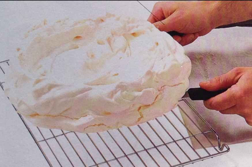 Handle carefully with palette knives to ensure Pavlova remains intact.