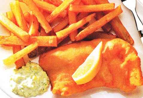 Divide the fish and chips among warmed individual plates