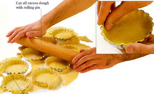 Line-and-Bake-Blind-Cut off excess dough with rolling pin