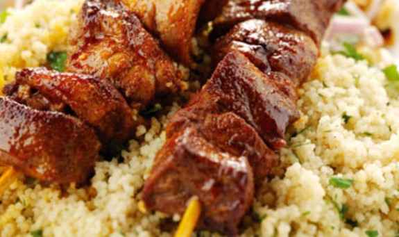 Pork Kebabs With Grilled Plums and Couscous Recipe