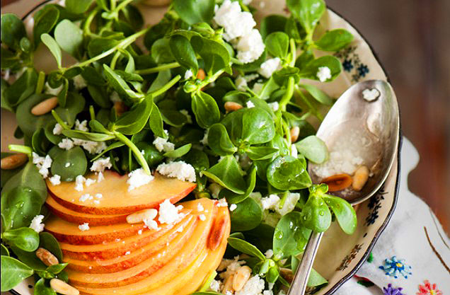 Purslane Salad With Peaches And Goat’s Cheese Recipe
